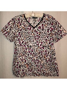 Runway M Cotton White Black Pink Peach Swiss Dot V Neck Scrub Top